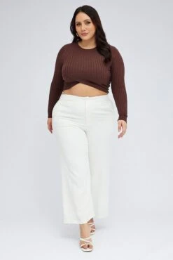 White Wide Leg Pants Linen Blend Button Front -You And All Fashion Store cbt1156a 33ab white 3