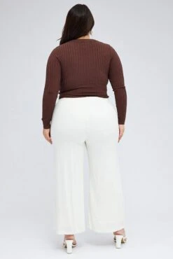 White Wide Leg Pants Linen Blend Button Front -You And All Fashion Store cbt1156a 33ab white 5