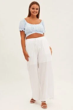 White Wide Leg Pants High Rise Cotton -You And All Fashion Store cbt1162b 34pb white 3