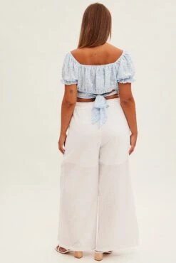 White Wide Leg Pants High Rise Cotton -You And All Fashion Store cbt1162b 34pb white 5