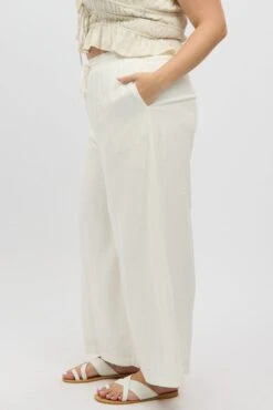 White Elastic Waist Wide Leg Linen Viscose Pants -You And All Fashion Store cbt1204 47a white 4
