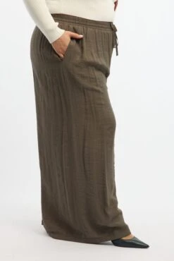 Brown Tie Waist Textured Wide Leg Pants -You And All Fashion Store cbt1204ax 47ab mushroom 3