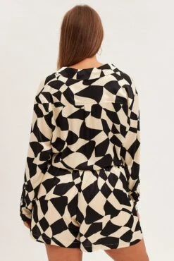 Black Check Mini Shorts High Rise Elasticated Waist -You And All Fashion Store cbt1204dx 34pb check 5