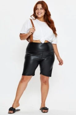 Black Bike Shorts High Rise Faux Leather -You And All Fashion Store cbt12495 80b black 3