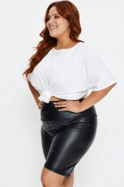 Black Bike Shorts High Rise Faux Leather -You And All Fashion Store cbt12495 80b black 4