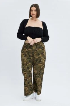 Green Abstract Cargo Pants Camouflage Wide Leg Cotton Drill -You And All Fashion Store cbt12566 33ab abstract 3