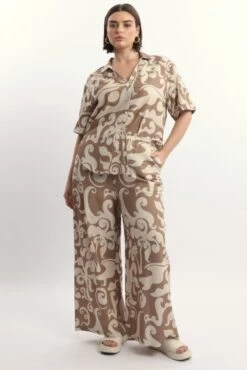 Beige Abstract Linen Blend Wide Leg Pants -You And All Fashion Store cbt13064cx 47a abstract 3