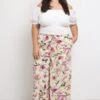 Yellow Floral Drawstring Waist Floral Wide Leg Pants
