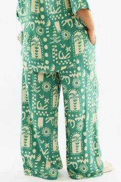 Green Abstract Wide Leg Linen Blend Drawstring Pants -You And All Fashion Store cbt13064dx 47a abstract 5