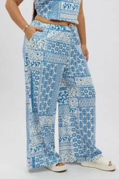 White Boho Elastic Waist Wide Leg Linen Blend Pants -You And All Fashion Store cbt13064dx 47ab boho 4