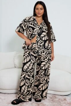 Black Floral Wide Leg Pants High Rise