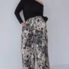 Black Animal Print Drawstring Waist Wide Leg Zebra Pants