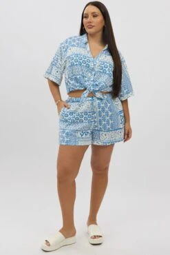 White Boho Elastic Waist Linen Blend Shorts -You And All Fashion Store cbt13184dx 47a boho 3