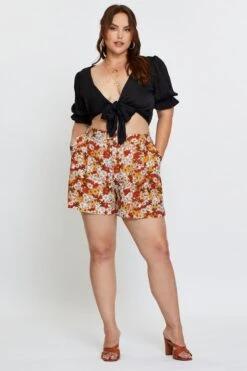 Floral Print Pleated Shorts High Rise -You And All Fashion Store cbt1333 81b floral prt 3