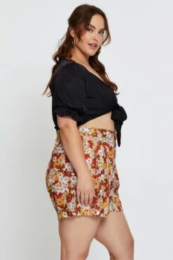 Floral Print Pleated Shorts High Rise -You And All Fashion Store cbt1333 81b floral prt 4