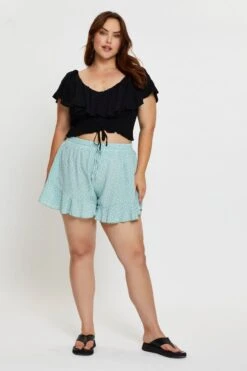 Floral Print Shorts High Rise Elastic Waist Frill Hem -You And All Fashion Store cbt1351 35b floral prt 3