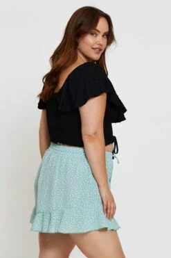 Floral Print Shorts High Rise Elastic Waist Frill Hem -You And All Fashion Store cbt1351 35b floral prt 4