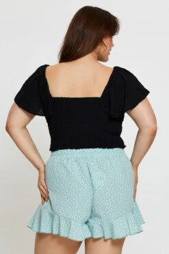 Floral Print Shorts High Rise Elastic Waist Frill Hem -You And All Fashion Store cbt1351 35b floral prt 5