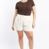 Beige Longline Tailored Linen Blend Shorts