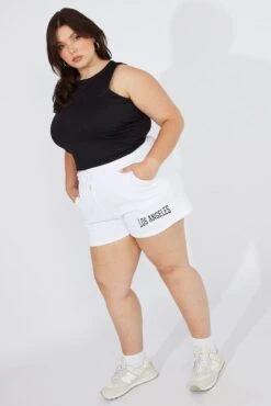 White Track Shorts High Waist -You And All Fashion Store cbt1419e 84p white 5