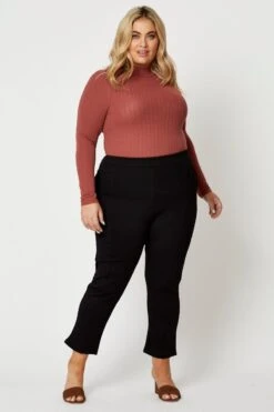 Black Plus Zip Detail Ponte Straight Fit Pants