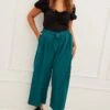 Green High Waist Wide Leg Crepe Pants