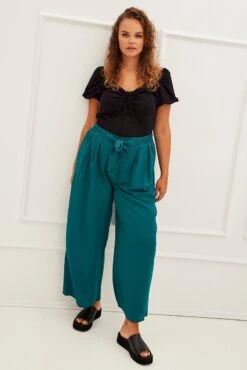 Green High Waist Wide Leg Crepe Pants -You And All Fashion Store cbt15606 35a forest 3