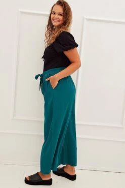 Green High Waist Wide Leg Crepe Pants -You And All Fashion Store cbt15606 35a forest 4