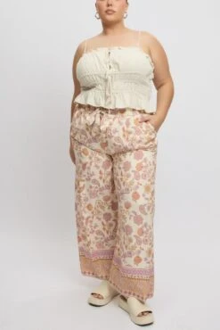 Beige Boho Tie Front Pants