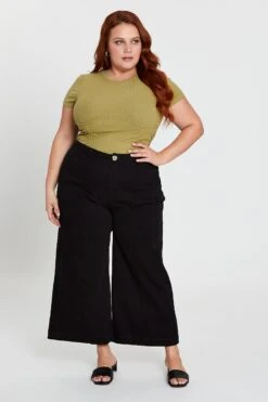 Black High Waist Stretch Wide Leg Pant -You And All Fashion Store cbt1589 34ab black 3