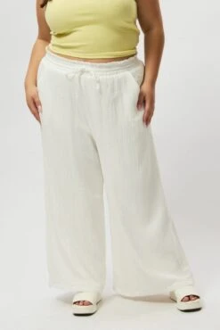 White Cheesecloth Lined Wide Leg Pants