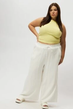 White Cheesecloth Lined Wide Leg Pants -You And All Fashion Store cbt2335d 10a white 3