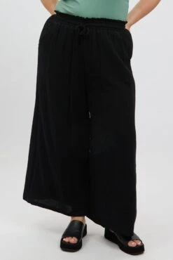 Black Cheesecloth Lined Wide Leg Pants -You And All Fashion Store cbt2335d 10ab black 3