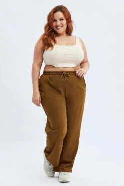 Brown Wide Leg Jogger Pants