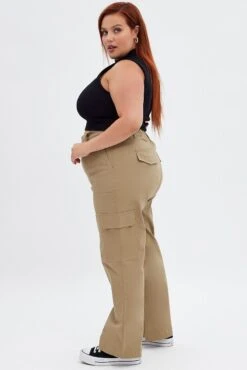 Beige Mid Rise Wide Leg Cargo Pants -You And All Fashion Store cbt2425 46p camel 4