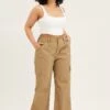Green Mid Rise Wide Leg Cargo Pants