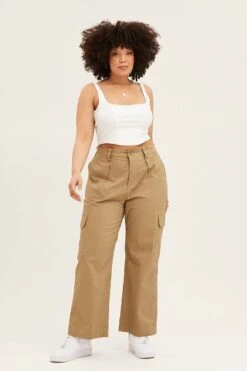 Green Mid Rise Wide Leg Cargo Pants -You And All Fashion Store cbt2425 46p khaki 3