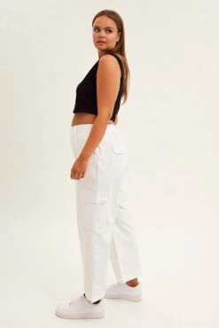 White Cargo Pants Mid Rise -You And All Fashion Store cbt2425 46pb white 5