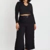 Black Wide Leg Pants High Rise Waist Tie
