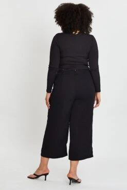 Black Wide Leg Pants High Rise Waist Tie -You And All Fashion Store cbt25125 33ab black 5