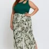 Trop Print Wide Leg Pants High Rise Waist Tie