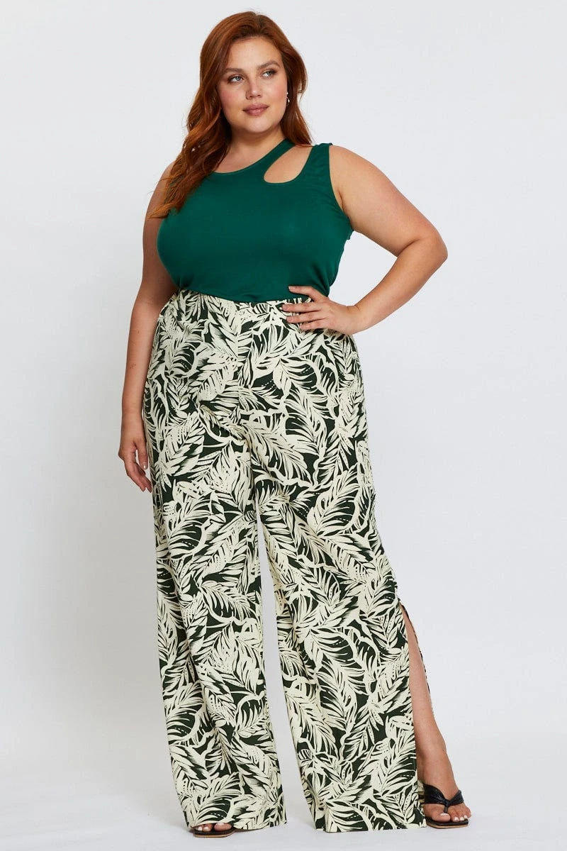 Trop Print Wide Leg Pants High Rise Waist Tie 1 Trop Print Wide Leg Pants High Rise Waist Tie