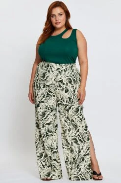 Trop Print Wide Leg Pants High Rise Waist Tie 8 Trop Print Wide Leg Pants High Rise Waist Tie -You And All Fashion Store cbt25199 34lb trop prt 3