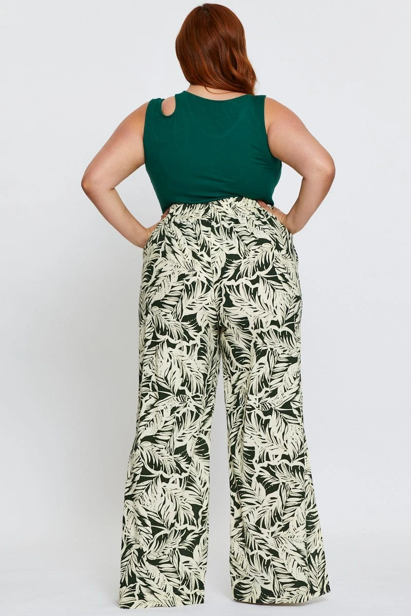 Trop Print Wide Leg Pants High Rise Waist Tie 5 Trop Print Wide Leg Pants High Rise Waist Tie - Image 5