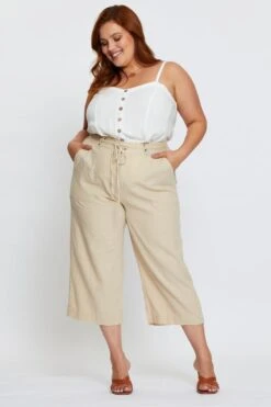 Beige Wide Leg Pants High Rise Linen Blend Crop 8 Beige Wide Leg Pants High Rise Linen Blend Crop -You And All Fashion Store cbt25219 33lb oatmeal 3 1
