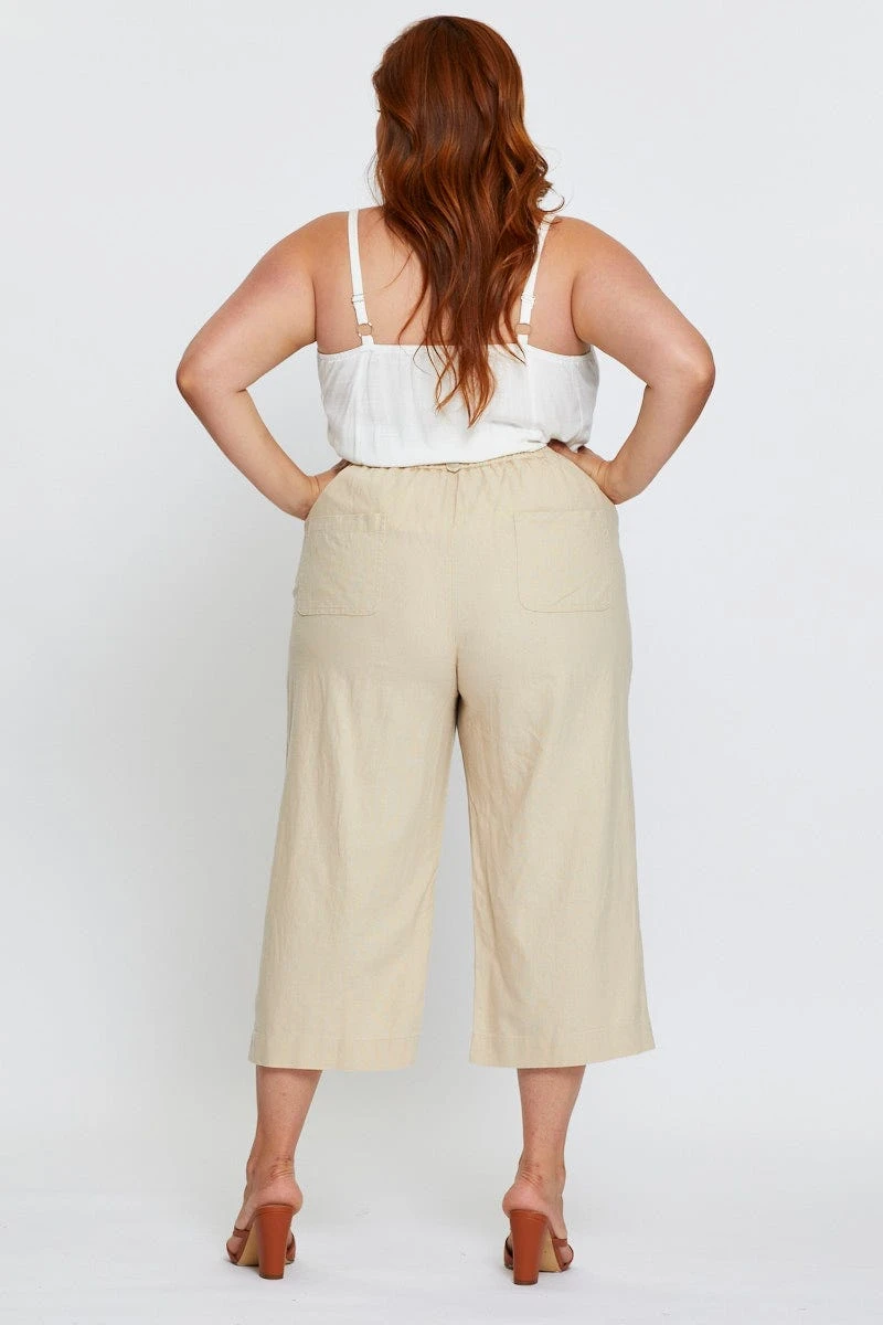 Beige Wide Leg Pants High Rise Linen Blend Crop 5 Beige Wide Leg Pants High Rise Linen Blend Crop - Image 5