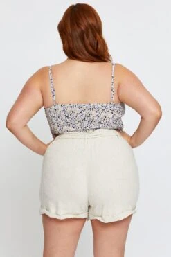 Beige Ma Shorts High Rise Linen Blend Waist Tie -You And All Fashion Store cbt25253 33lb oatmeal ma 5 1