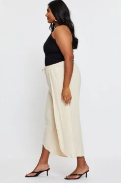 Beige Wide Leg Pants High Rise Elastic Waist Front Split -You And All Fashion Store cbt25472b 35lb oatmeal 4 1