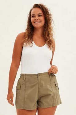 Green Cargo Shorts High Rise