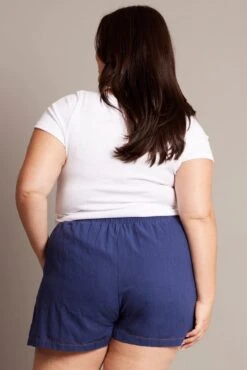 Blue Contrast Stitch Drawstring Cotton Shorts 10 Blue Contrast Stitch Drawstring Cotton Shorts -You And All Fashion Store cbt2620ax 10a navy 5